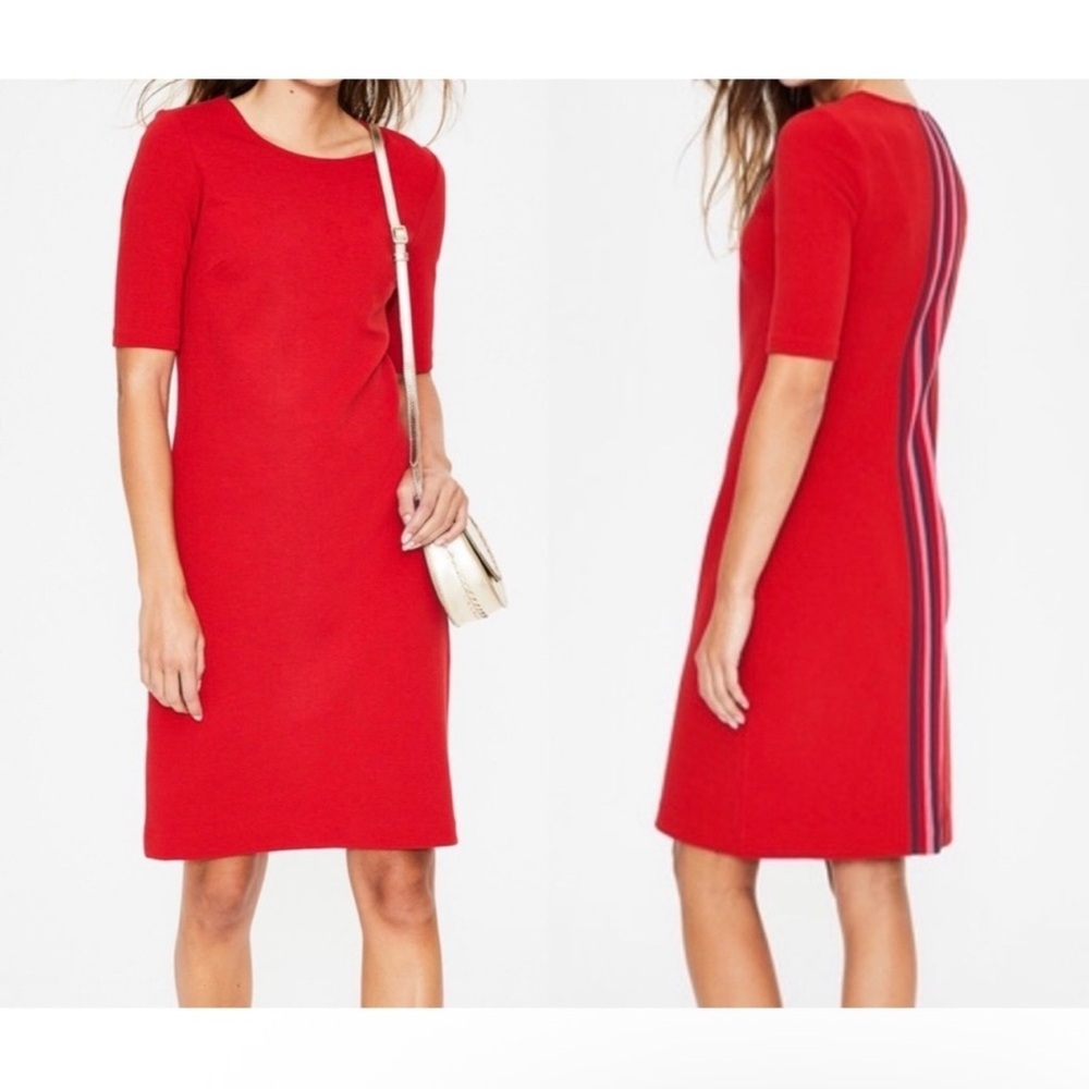 BODEN Size 4 Jemima Ottoman Red Ribbed Knit Dress Colorblock Stripe Shift Midi